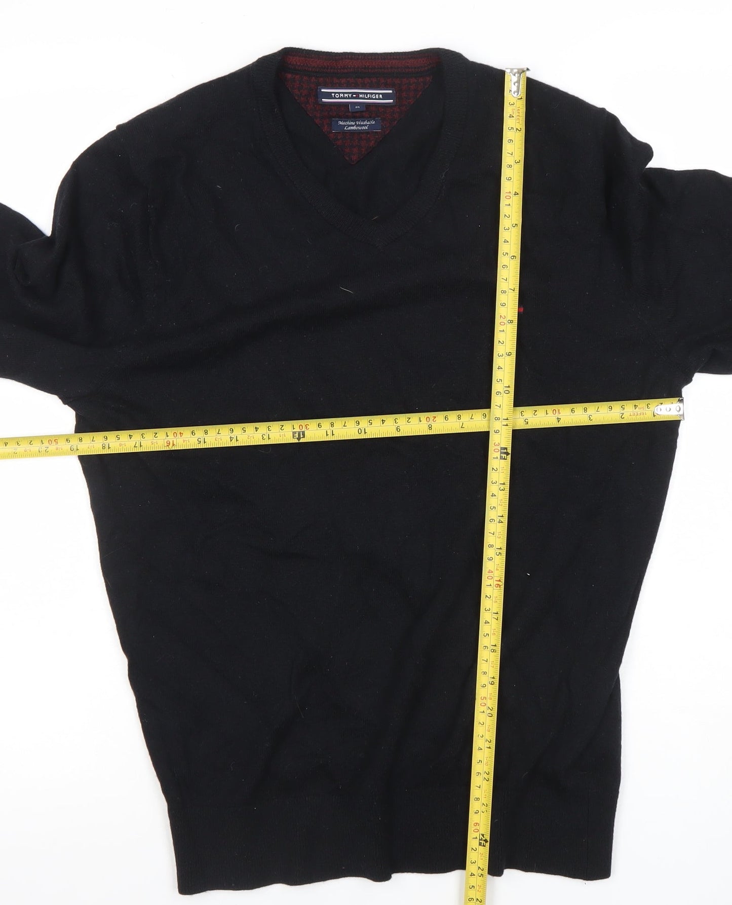 Tommy Hilfiger Men's Black Lambswool V-Neck Jumper M