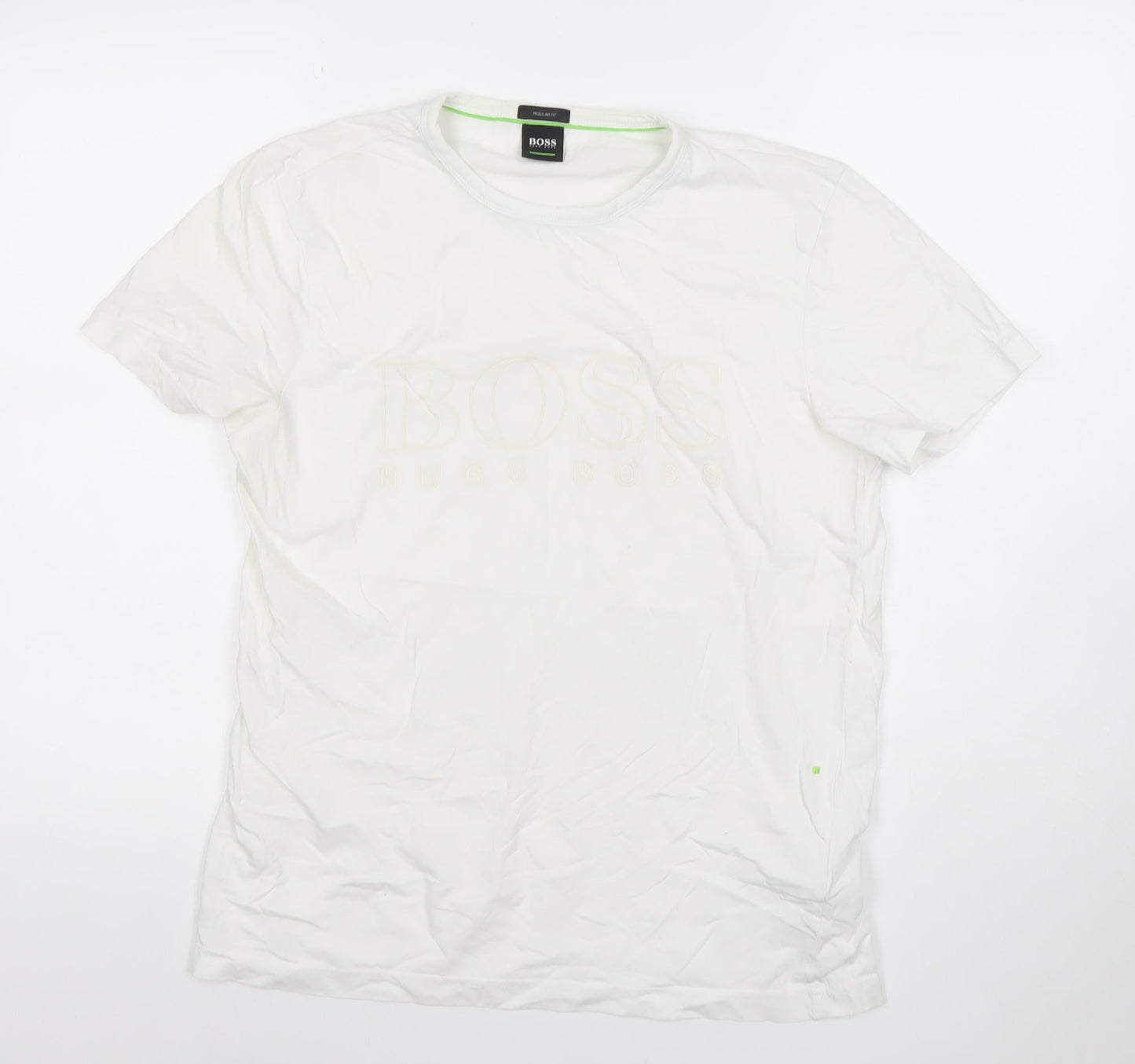 Hugo Boss Men’s White Regular Fit Cotton Logo T-Shirt Size M