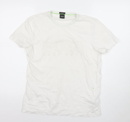 Hugo Boss Men’s White Regular Fit Cotton Logo T-Shirt Size M