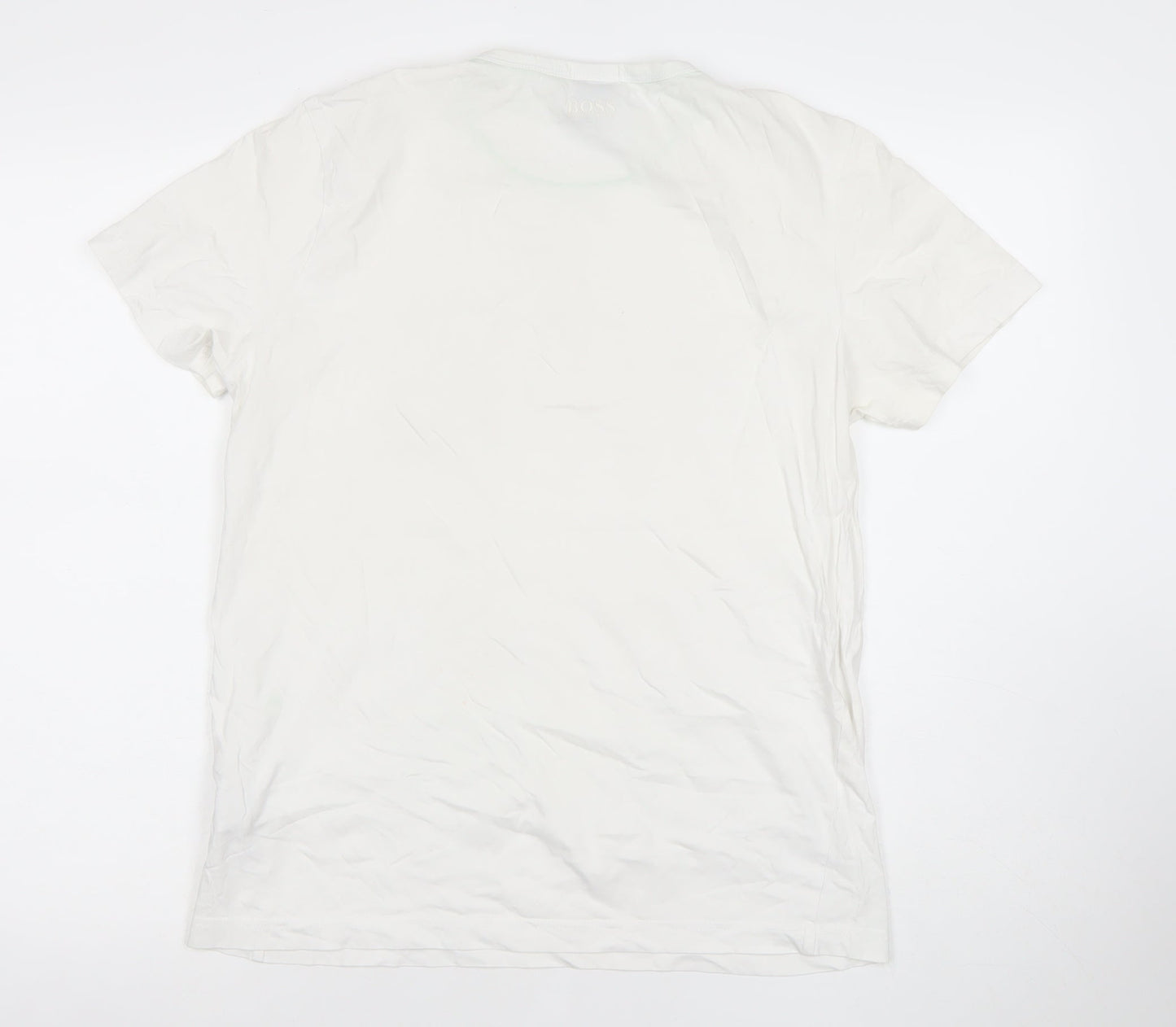 Hugo Boss Men’s White Regular Fit Cotton Logo T-Shirt Size M