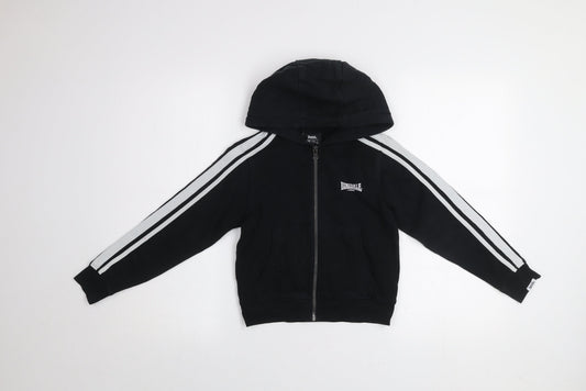 Lonsdale Boys Black 7-8 Years Hooded Track Jacket Full Zip Fleece