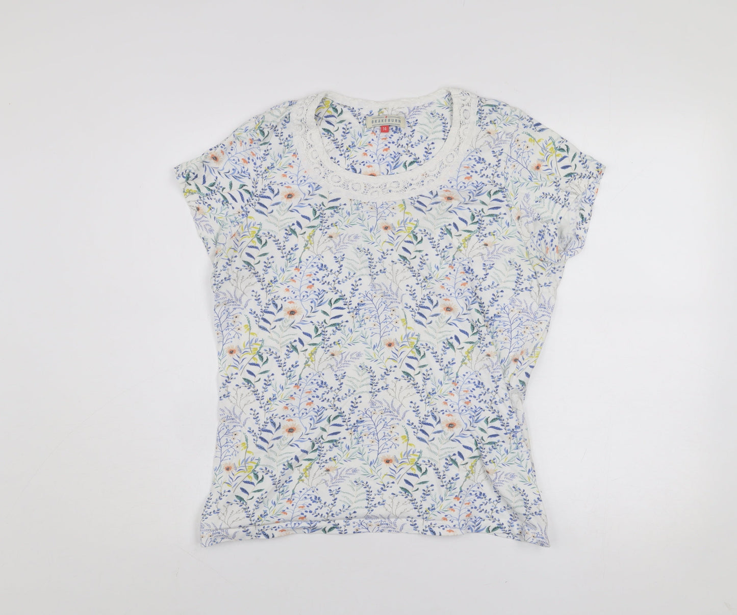 Brakeburn Womens Multicoloured Floral Lace Trim T-Shirt Size 14