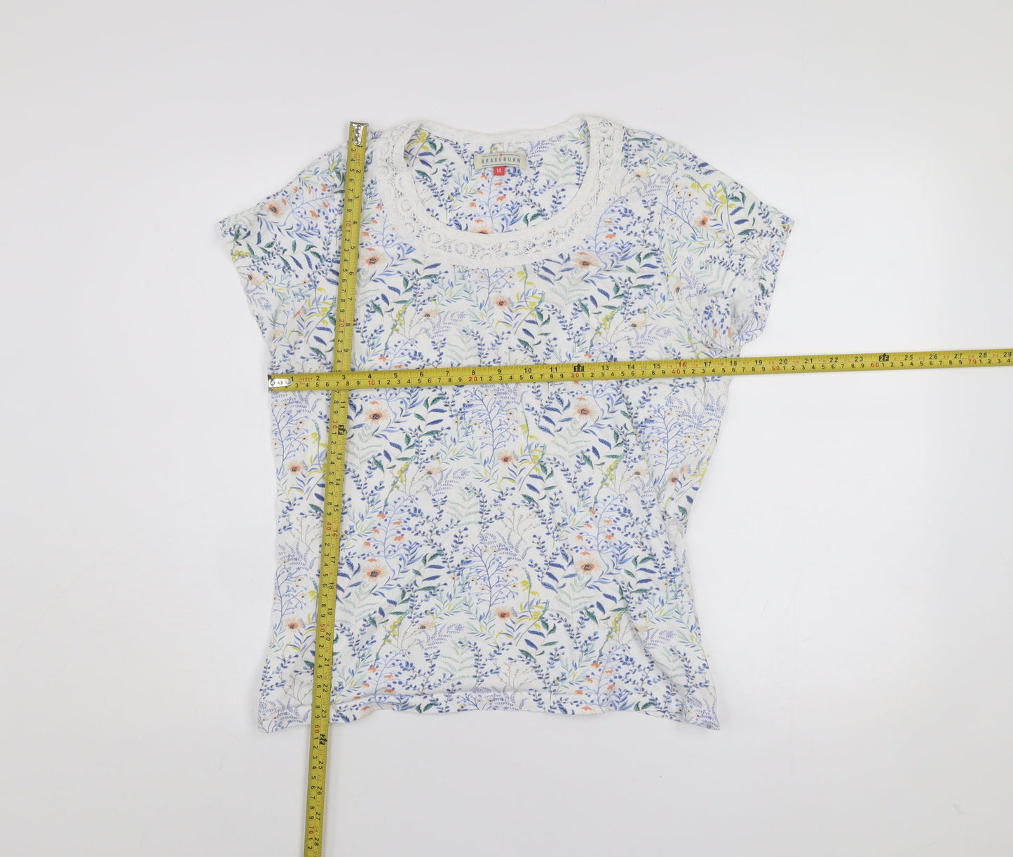Brakeburn Womens Multicoloured Floral Lace Trim T-Shirt Size 14