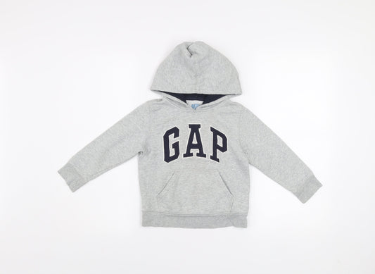 GAP Boys Grey Pullover Hoodie 4 Years Cotton Blend Logo Sweatshirt