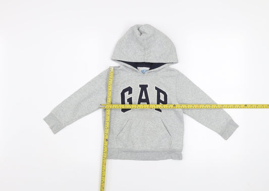GAP Boys Grey Pullover Hoodie 4 Years Cotton Blend Logo Sweatshirt