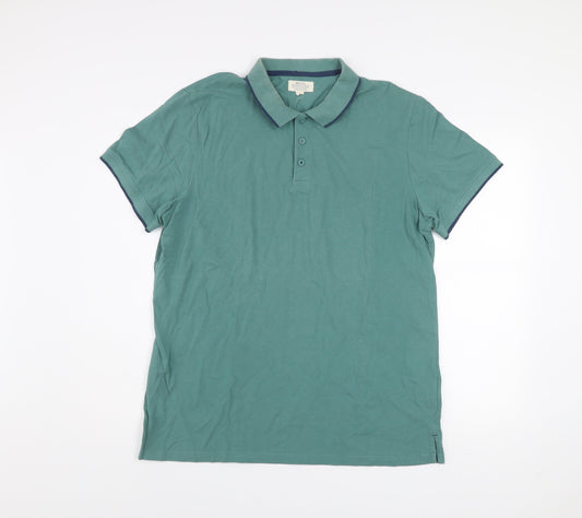 Mountain Warehouse Men’s Green Cotton Polo Shirt XL Regular Fit