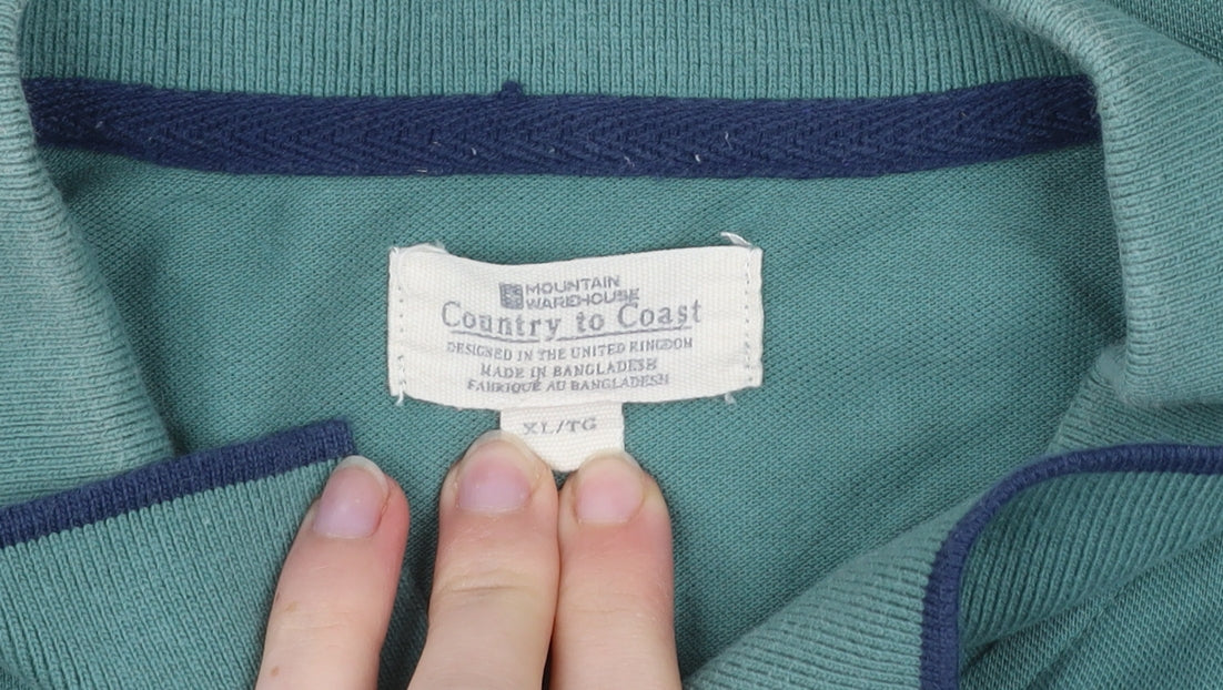 Mountain Warehouse Men’s Green Cotton Polo Shirt XL Regular Fit