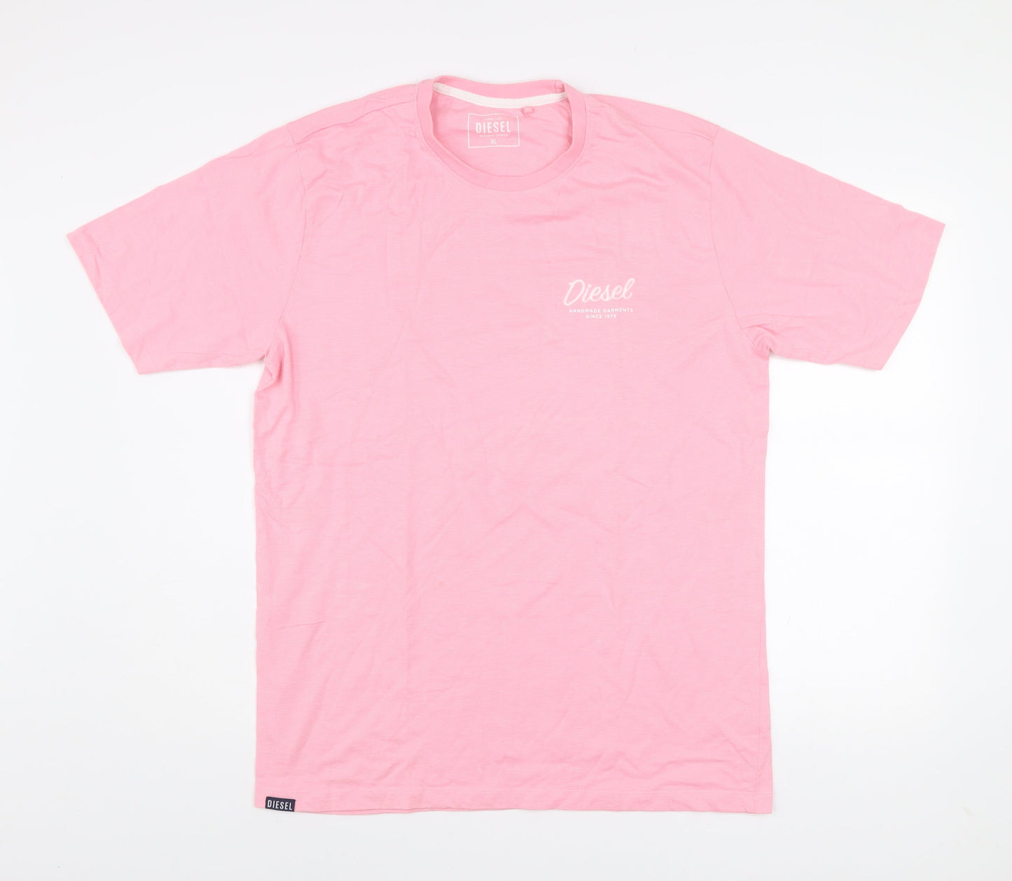 Diesel Men's Pink XL Regular Fit Cotton Blend Crew Neck T-Shirt