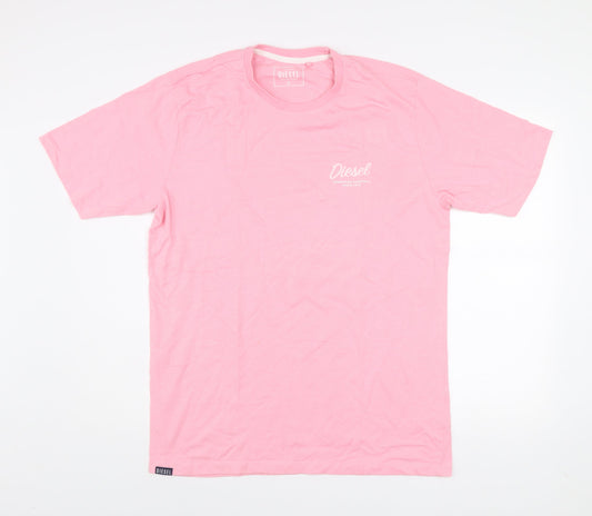 Diesel Men's Pink XL Regular Fit Cotton Blend Crew Neck T-Shirt