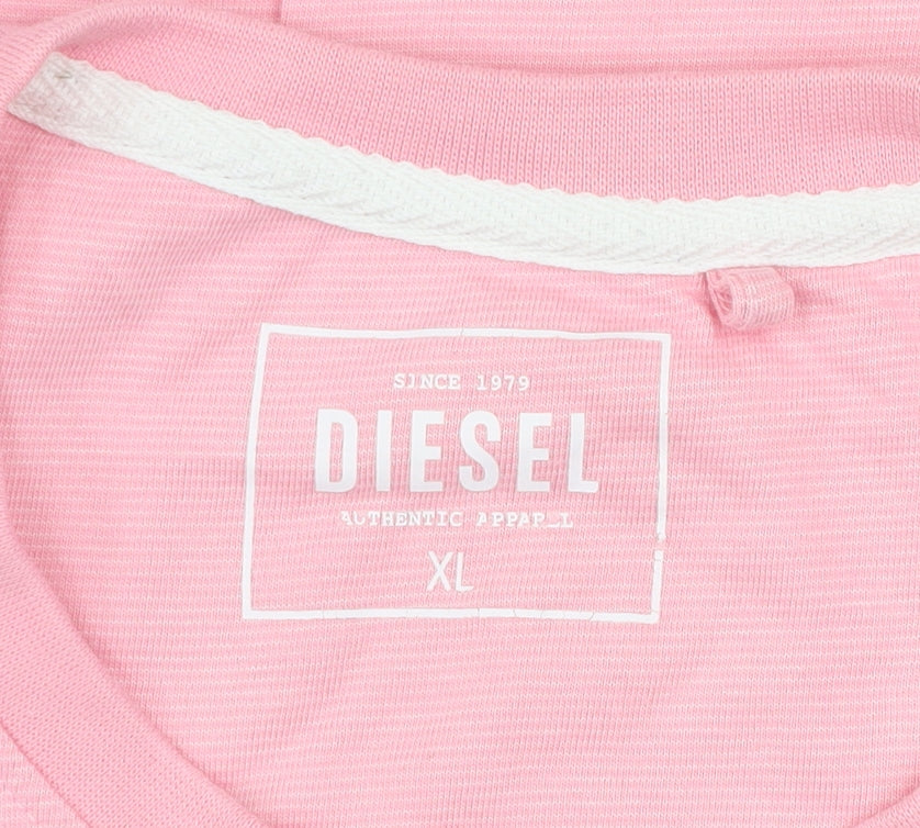 Diesel Men's Pink XL Regular Fit Cotton Blend Crew Neck T-Shirt