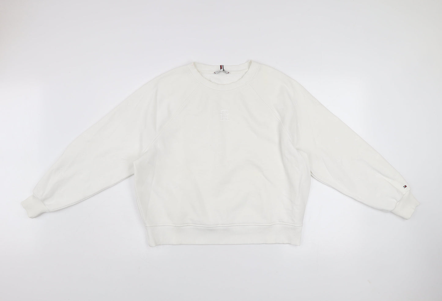 Tommy Hilfiger Women Ivory Crew Neck Pullover Sweatshirt M