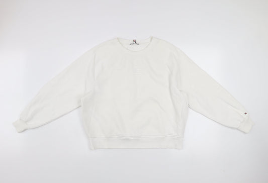 Tommy Hilfiger Women Ivory Crew Neck Pullover Sweatshirt M
