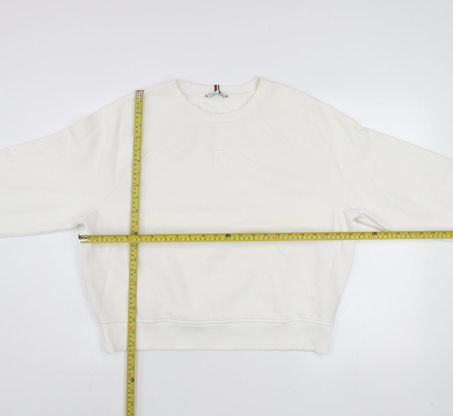 Tommy Hilfiger Women Ivory Crew Neck Pullover Sweatshirt M