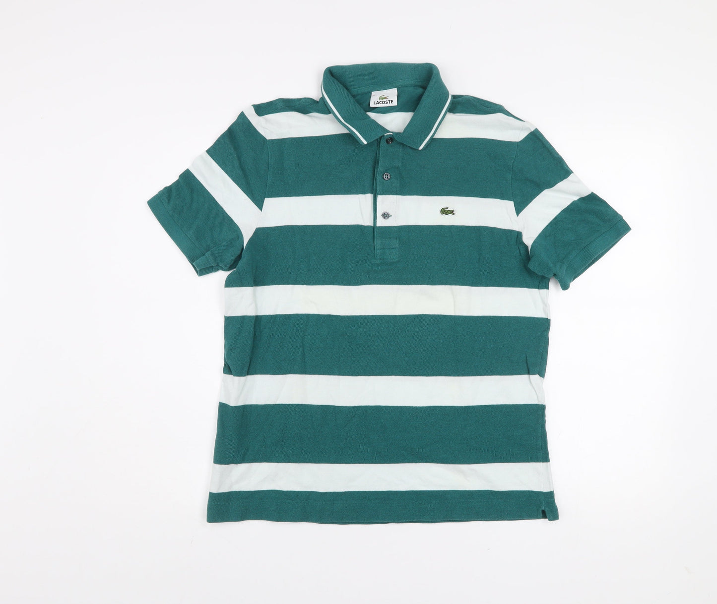 Lacoste Men's Green White Striped Cotton Polo Shirt Size L