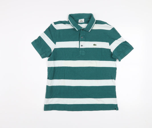 Lacoste Men's Green White Striped Cotton Polo Shirt Size L