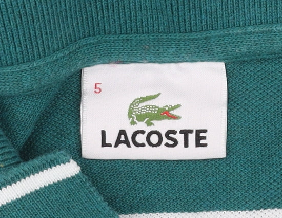 Lacoste Men's Green White Striped Cotton Polo Shirt Size L