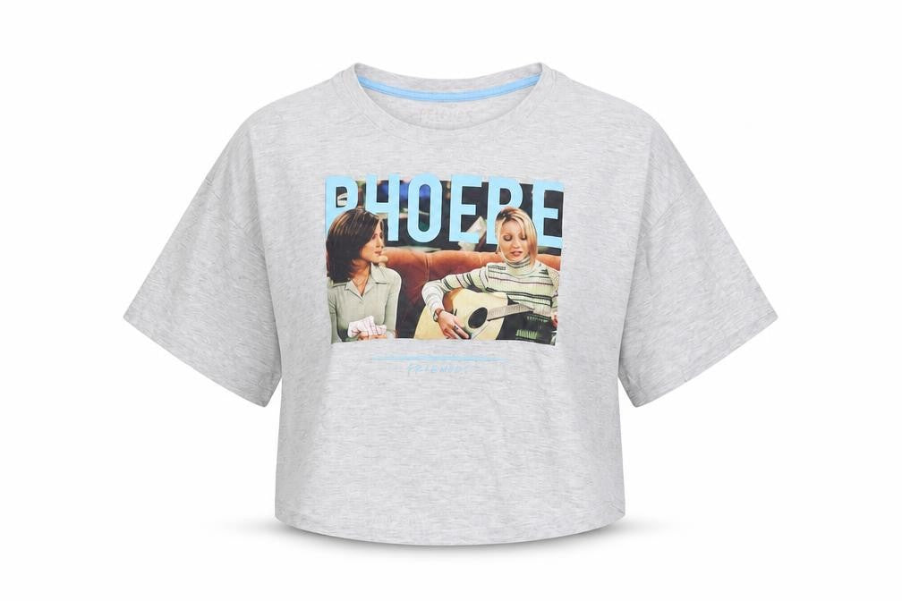 Friends Women's Grey Cropped T-Shirt XS Relaxed Fit Phoebe Design