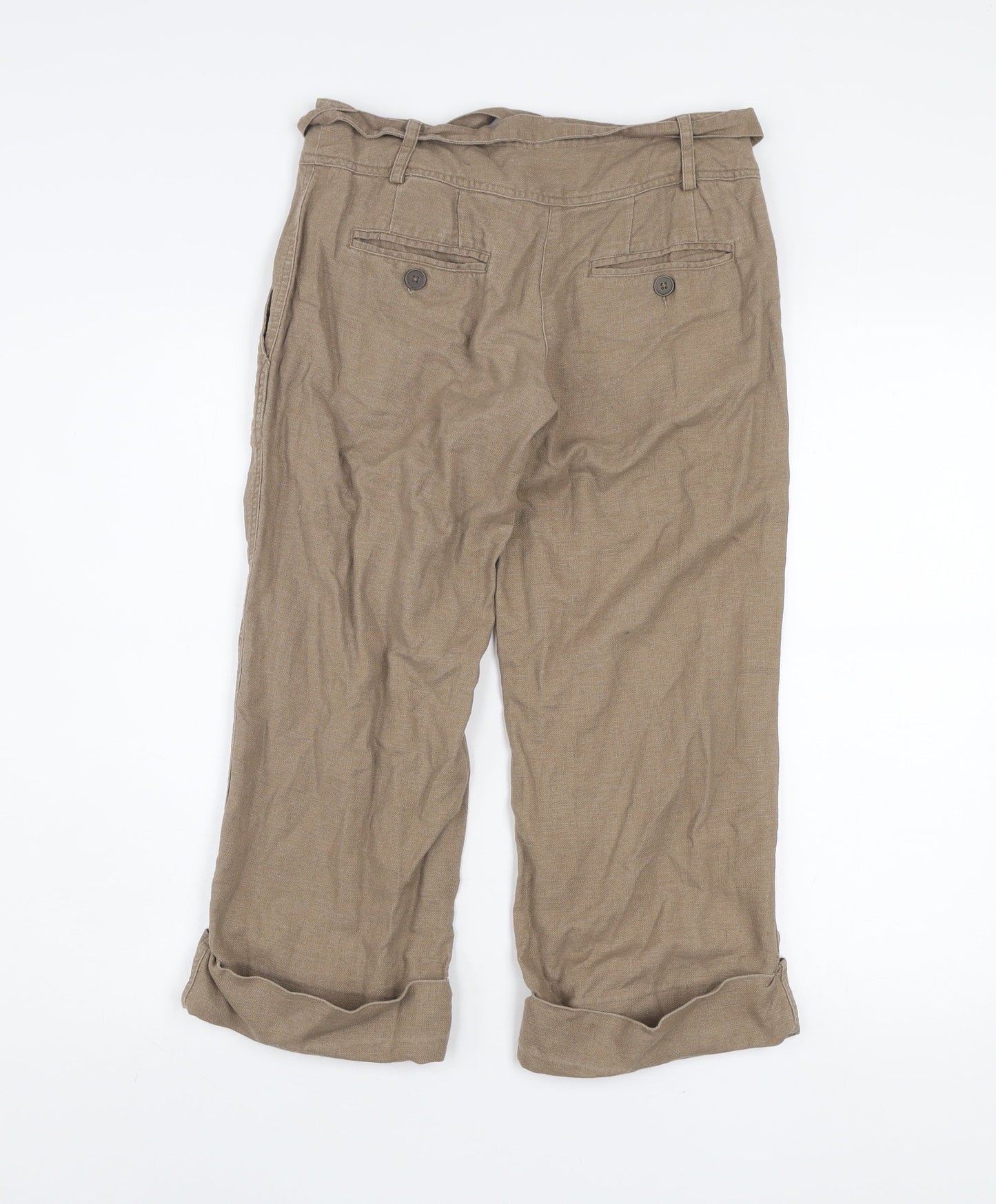 Topshop Women's Beige Linen Paperbag Trousers Size 8 Belted