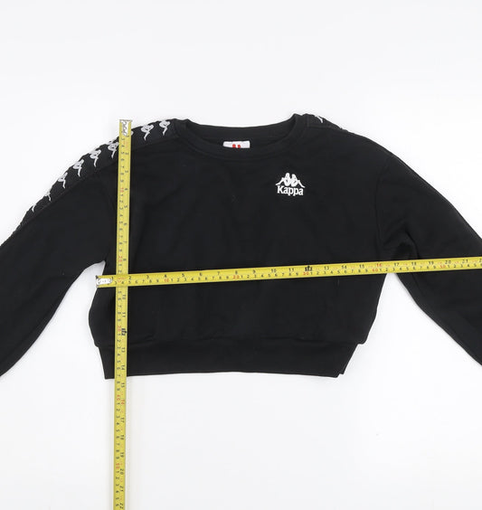 Kappa Womens Black Cropped Crew Neck Sweatshirt Small Logo Tape Sleeves