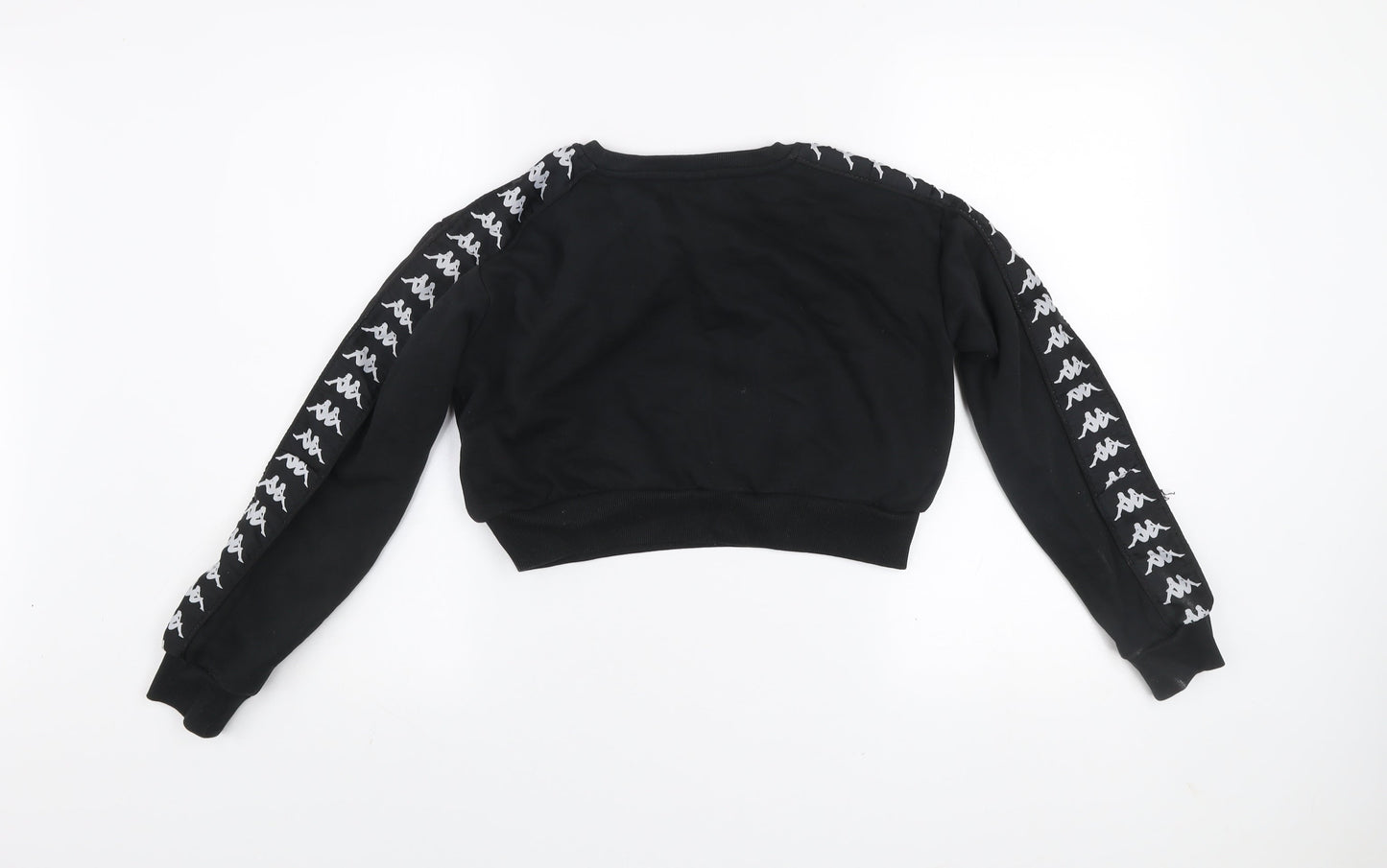 Kappa Womens Black Cropped Crew Neck Sweatshirt Small Logo Tape Sleeves