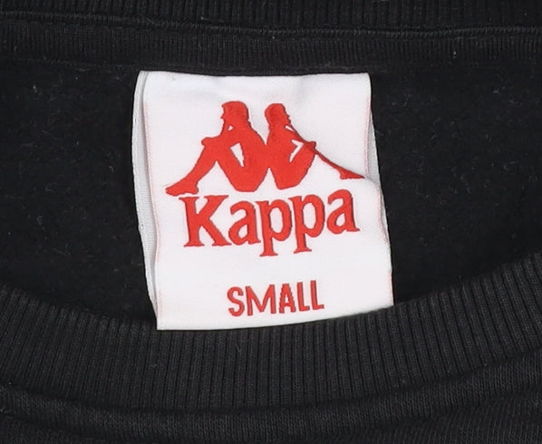 Kappa Womens Black Cropped Crew Neck Sweatshirt Small Logo Tape Sleeves
