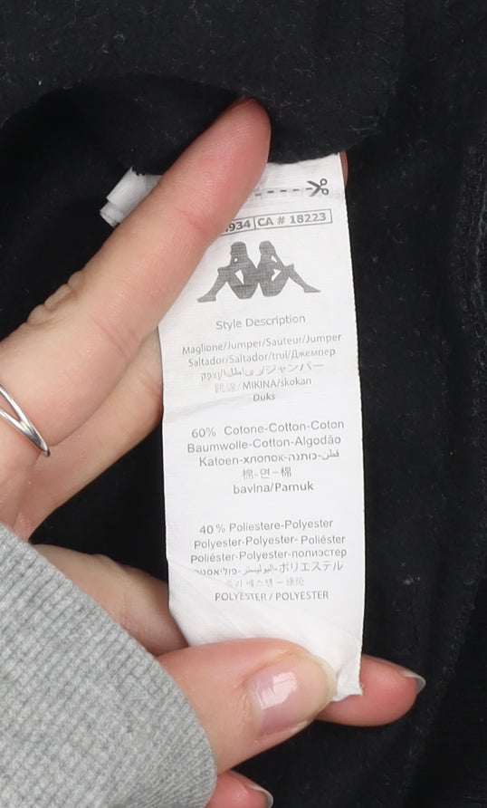 Kappa Womens Black Cropped Crew Neck Sweatshirt Small Logo Tape Sleeves