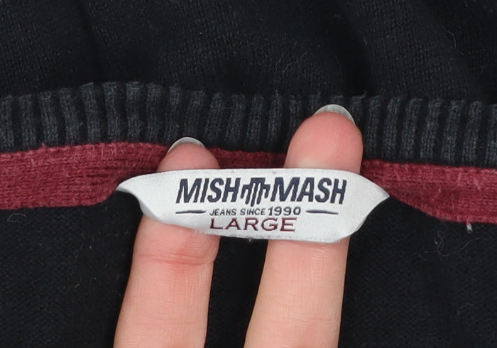 Mish Mash Men's Black Cotton Crew Neck Jumper Size L
