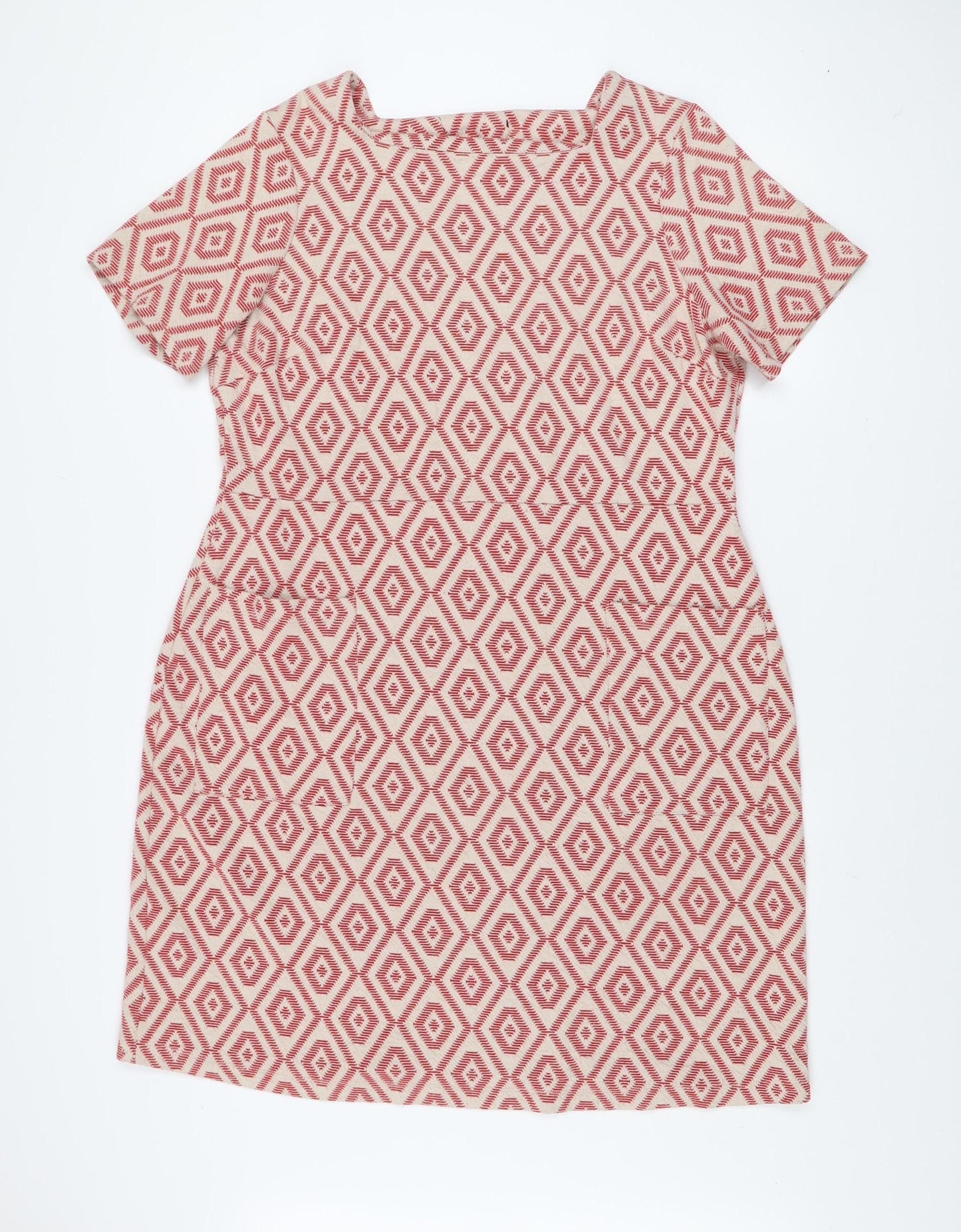 Next Women Red Geometric Shift Dress Size 20 Short Sleeve Knee Length