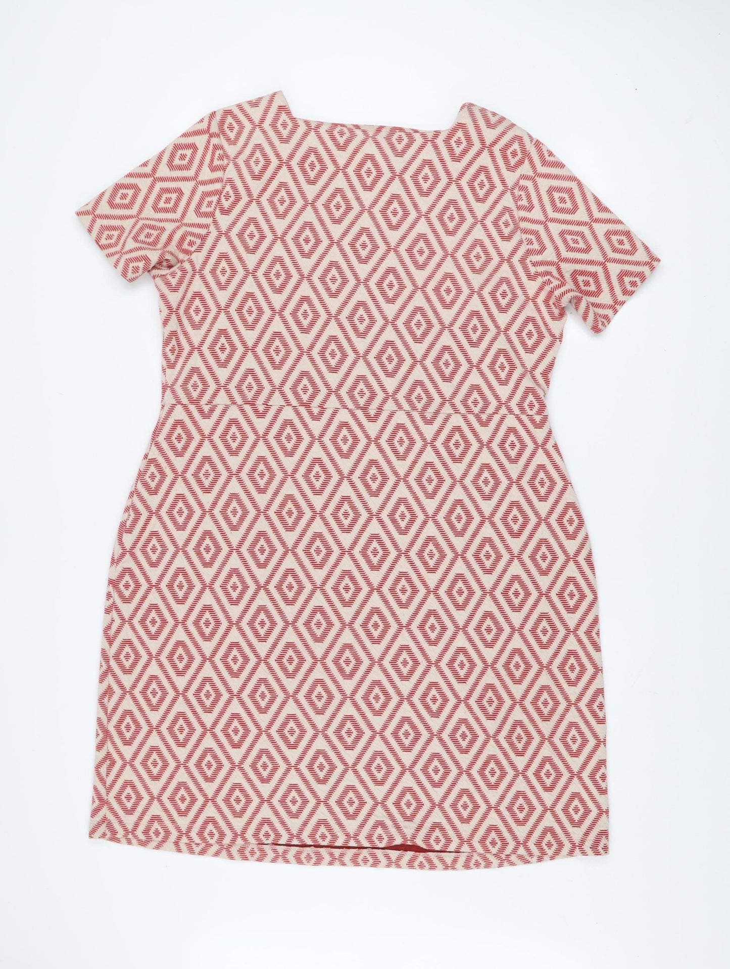 Next Women Red Geometric Shift Dress Size 20 Short Sleeve Knee Length