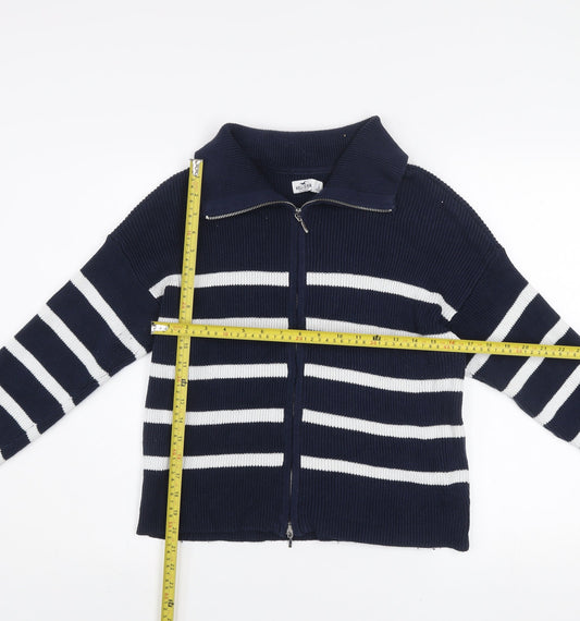 Hollister Women’s Blue Striped Knit Zip Jacket Size L Casual