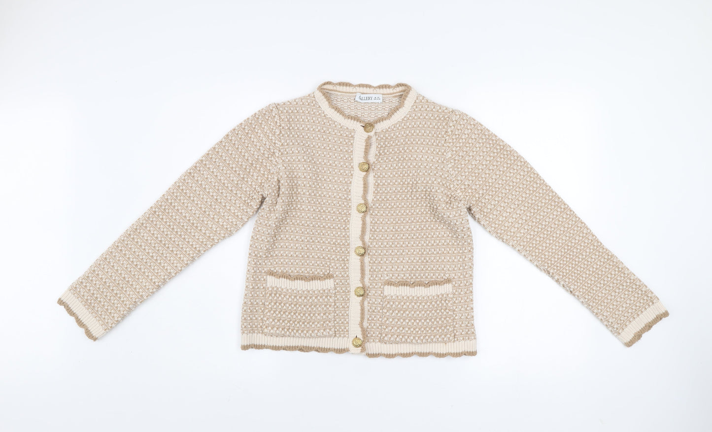 Gallery Women Beige Knit Button Jacket XS Acrylic Classic Style
