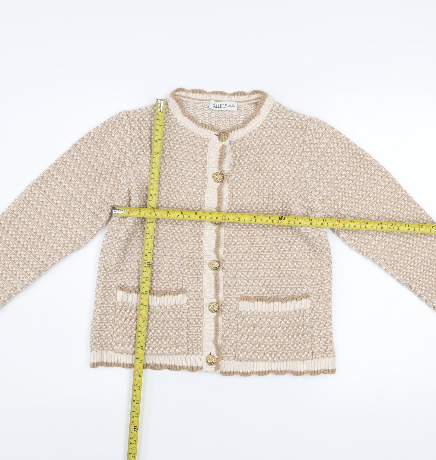 Gallery Women Beige Knit Button Jacket XS Acrylic Classic Style