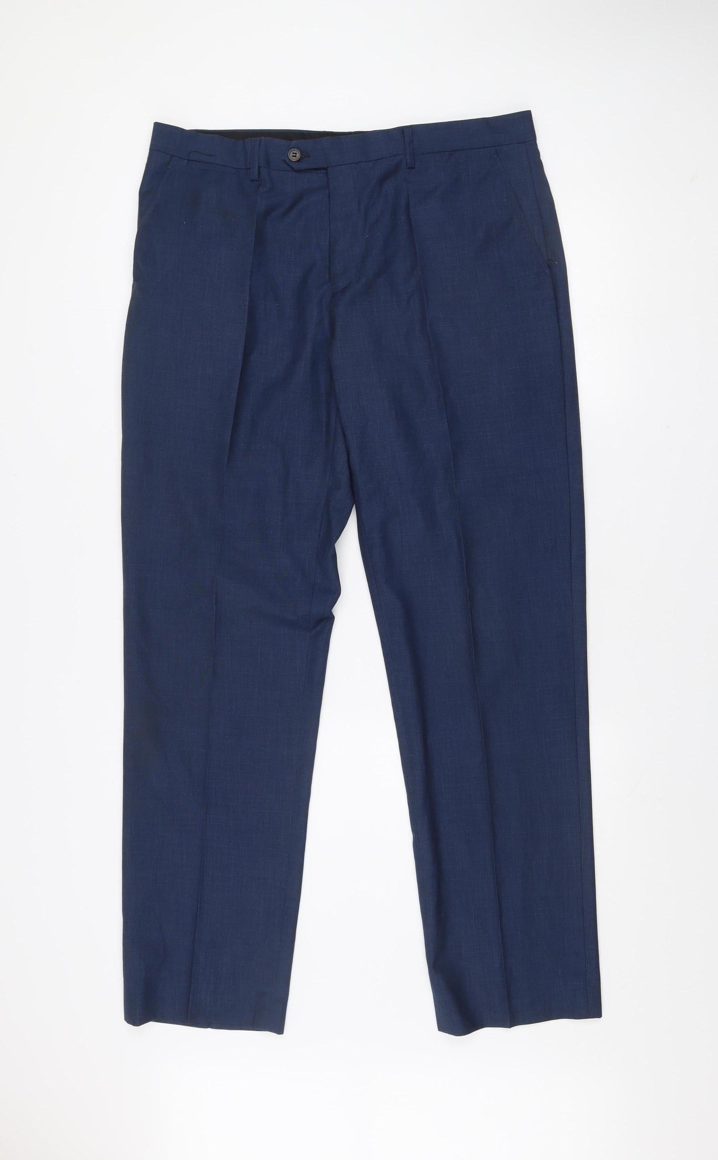 6th Sense Men’s Blue Formal Suit Trousers 36L Pleated Polyester Viscose