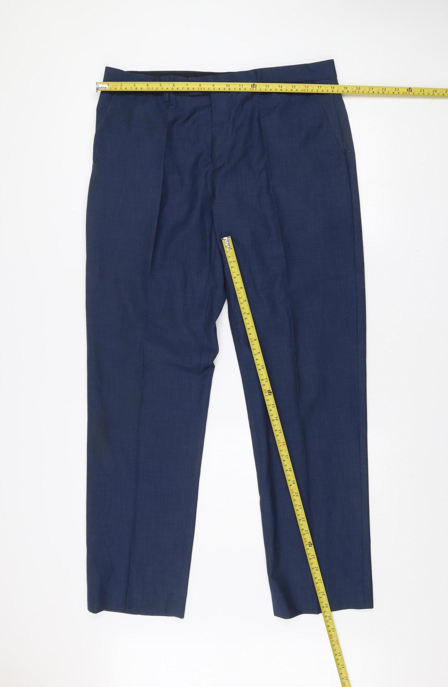 6th Sense Men’s Blue Formal Suit Trousers 36L Pleated Polyester Viscose