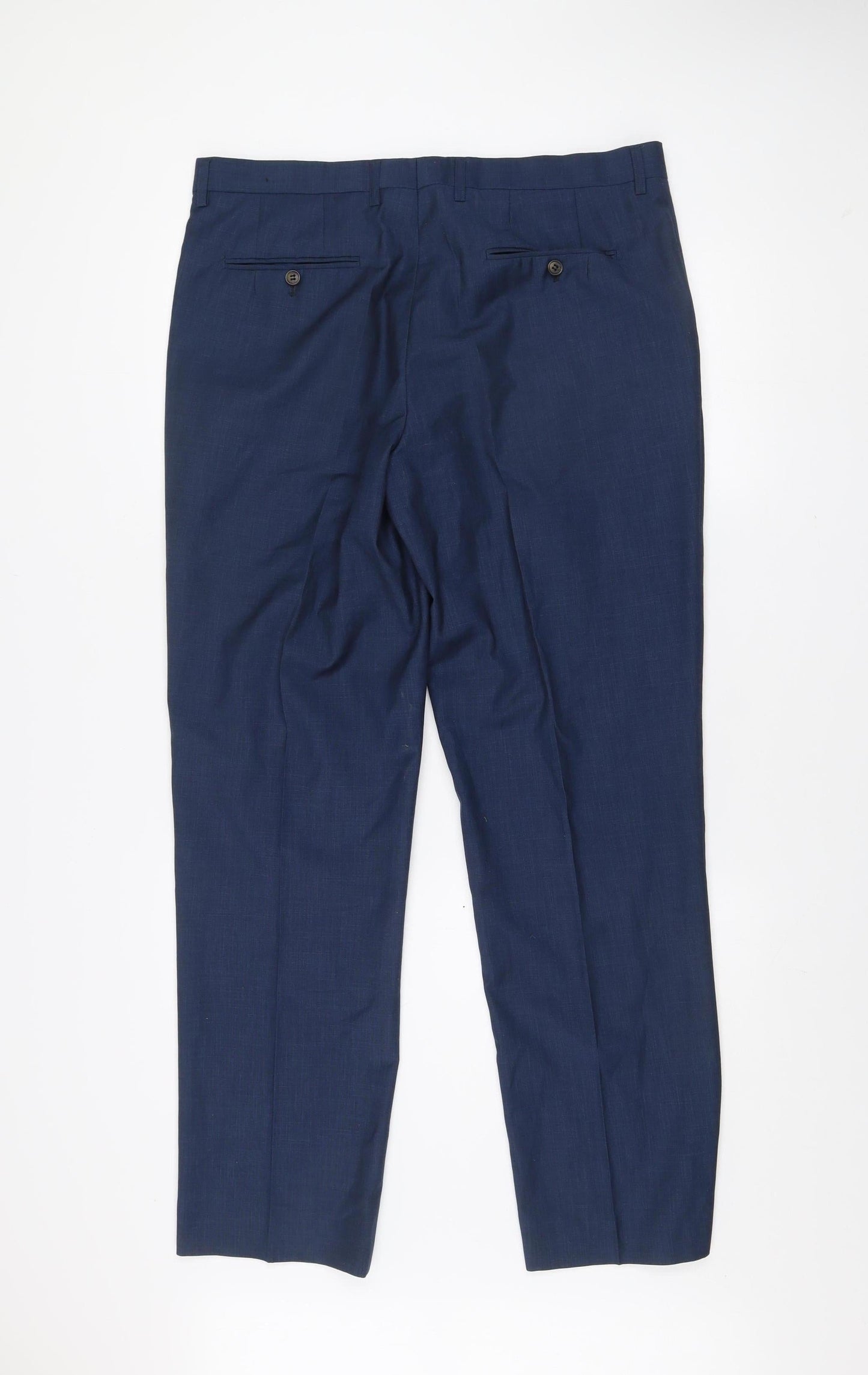 6th Sense Men’s Blue Formal Suit Trousers 36L Pleated Polyester Viscose