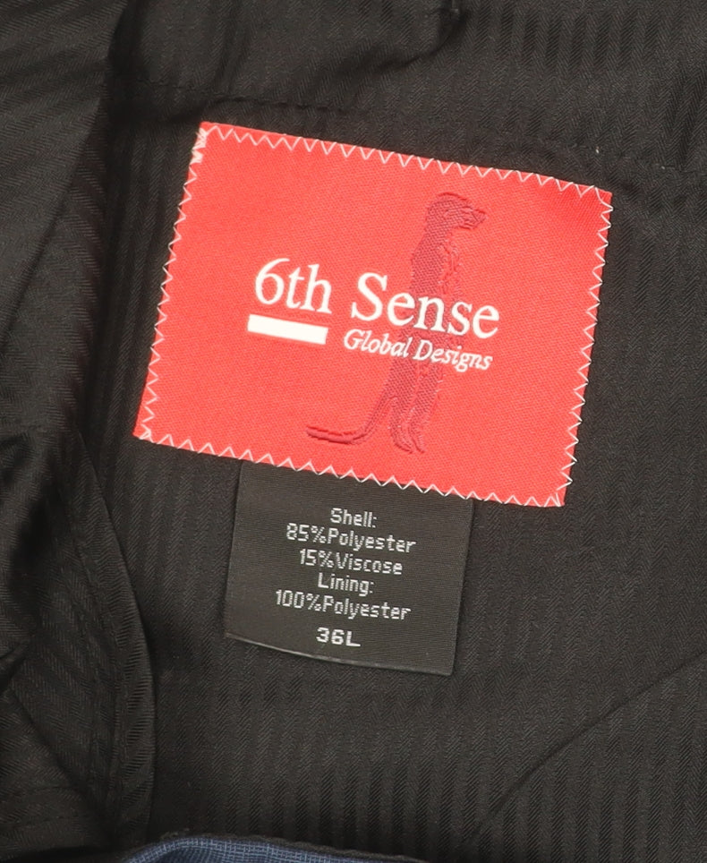 6th Sense Men’s Blue Formal Suit Trousers 36L Pleated Polyester Viscose