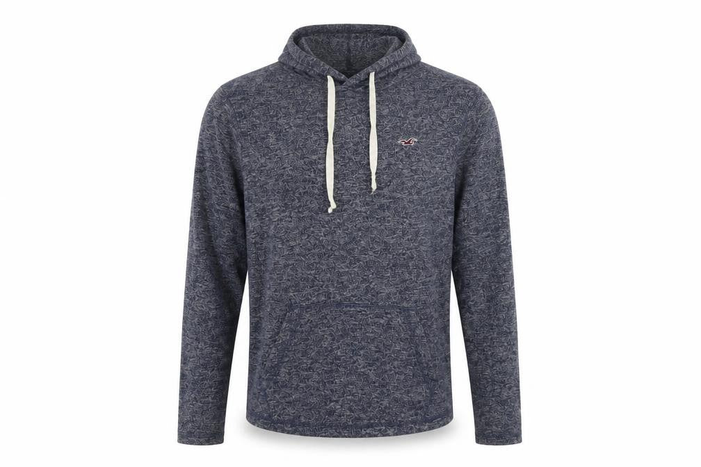 Hollister Men Blue Heather Pullover Hoodie M Cotton Blend