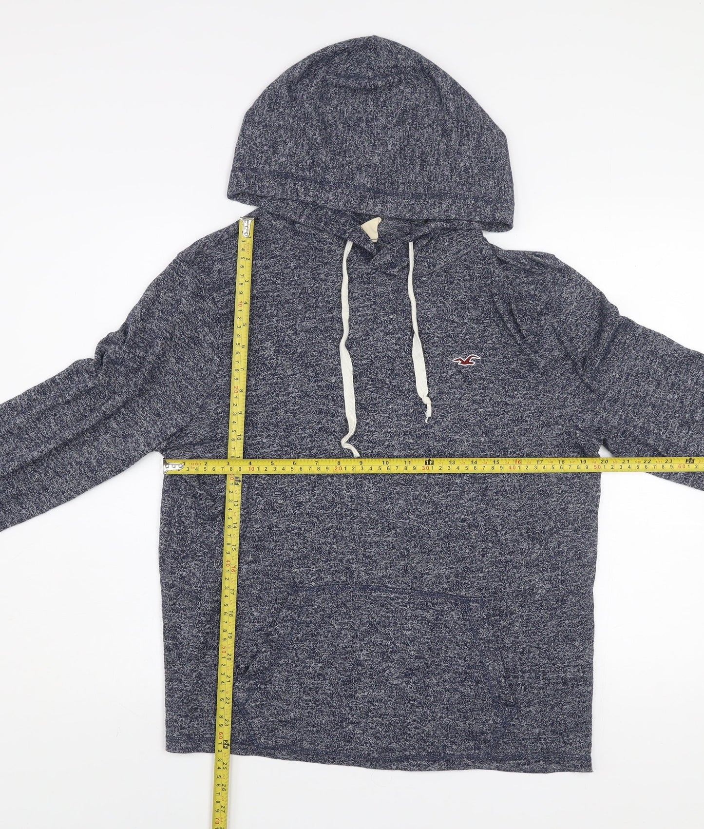 Hollister Men Blue Heather Pullover Hoodie M Cotton Blend