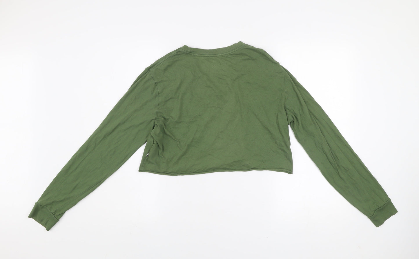 Vans Women Khaki Green Cropped Pullover Sweatshirt Medium Floral Print
