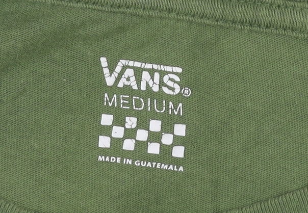 Vans Women Khaki Green Cropped Pullover Sweatshirt Medium Floral Print