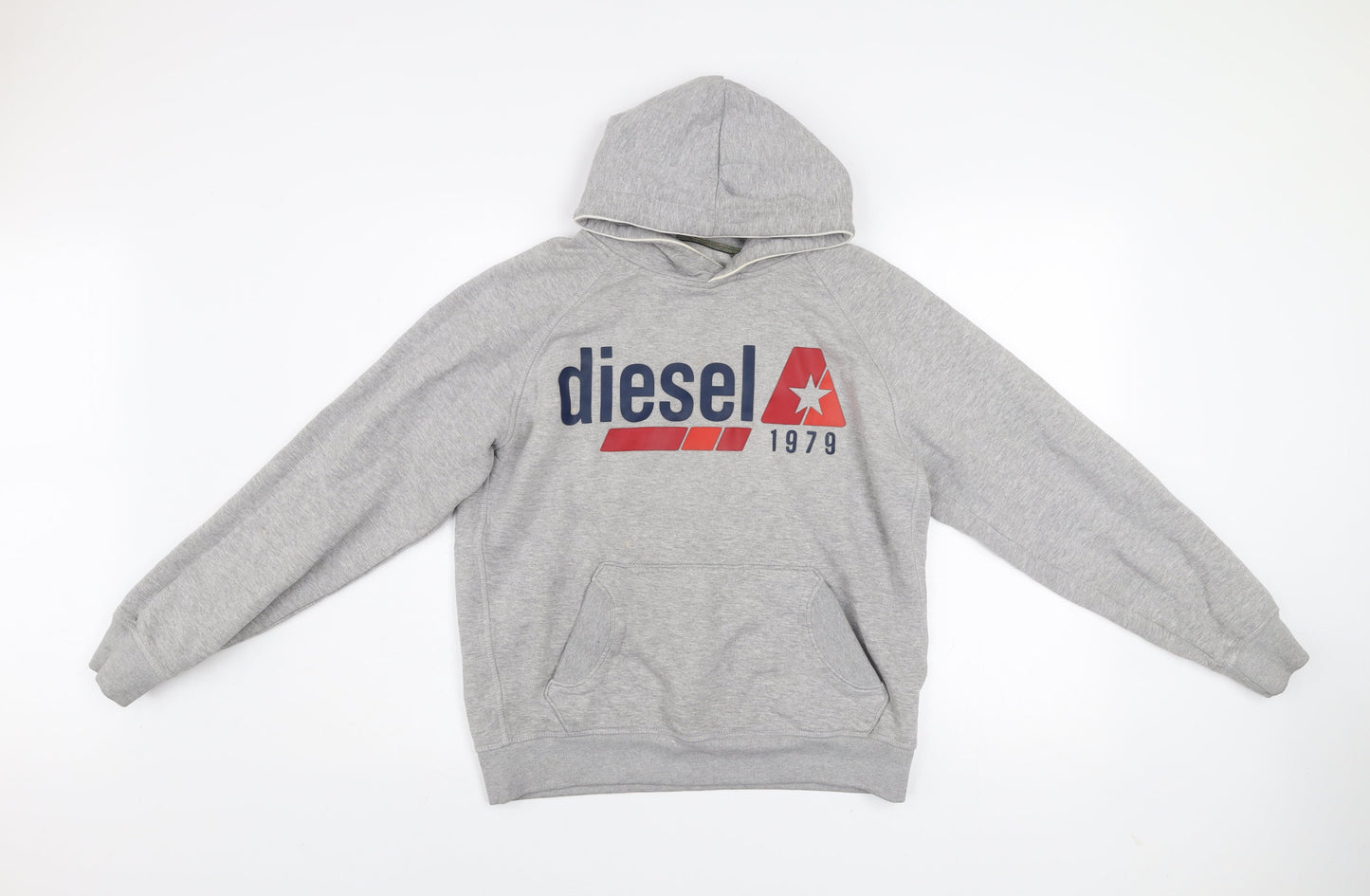 Diesel Mens Grey Small Pullover Hoodie Graphic Print Fleece