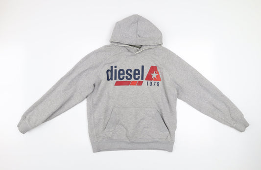 Diesel Mens Grey Small Pullover Hoodie Graphic Print Fleece