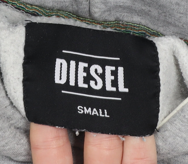Diesel Mens Grey Small Pullover Hoodie Graphic Print Fleece
