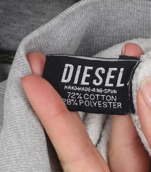 Diesel Mens Grey Small Pullover Hoodie Graphic Print Fleece