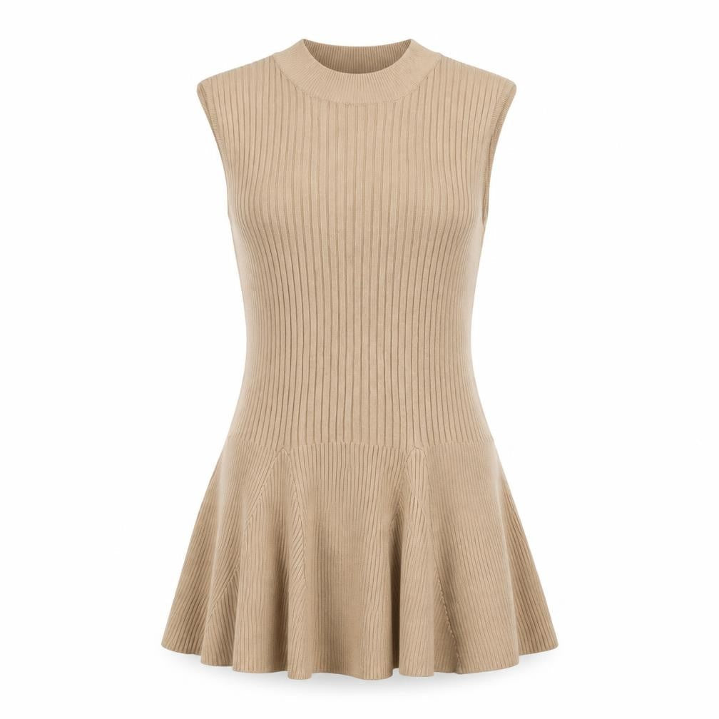 Miss Selfridge Womens Beige Ribbed Sleeveless Tunic Top UK 10