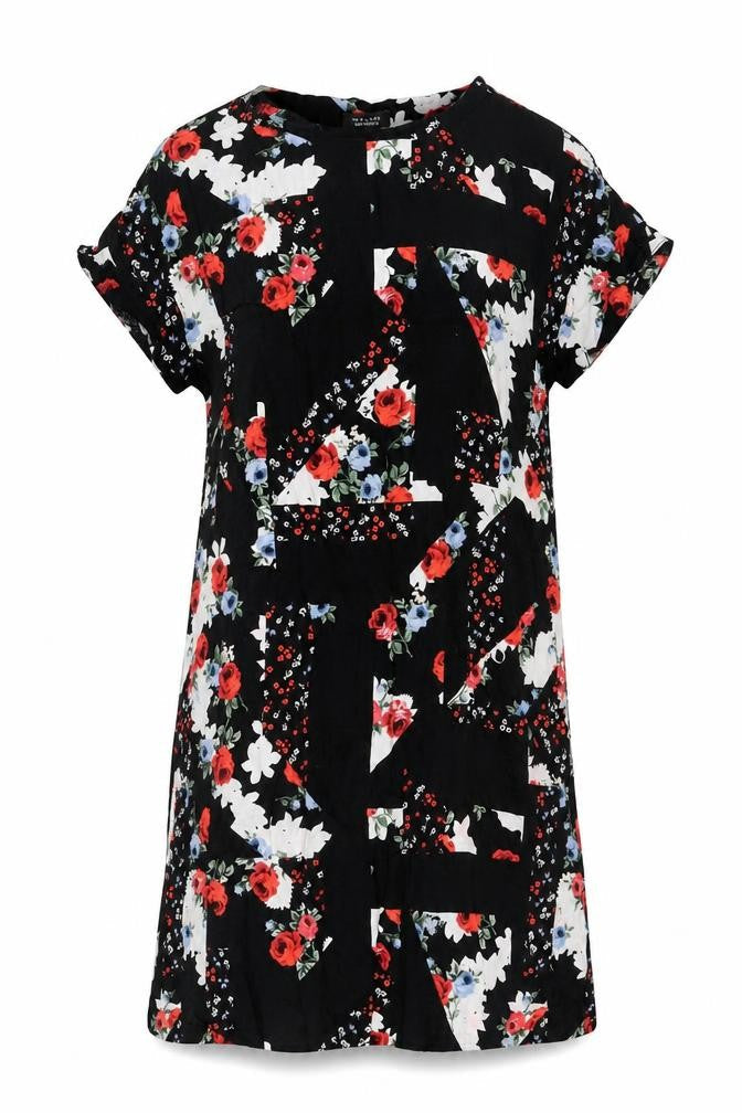 New Womens Look Maternity Black Floral Shift Dress Short Sleeve Size 10