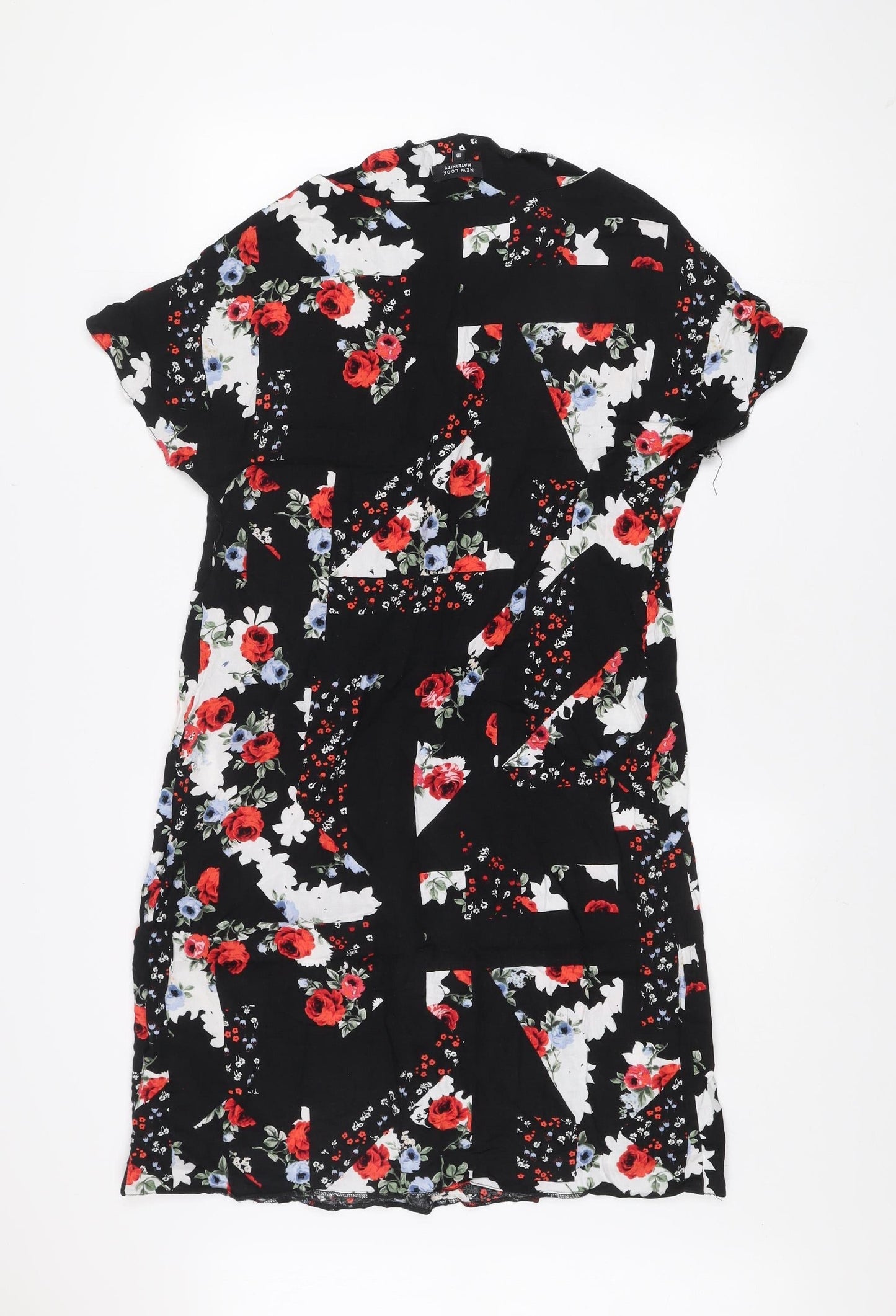 New Look Maternity Black Floral Shift Dress Size 10 Short Sleeve