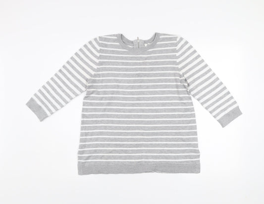 89th + Madison Women's Grey Striped Crew Neck Knit Jumper Size S