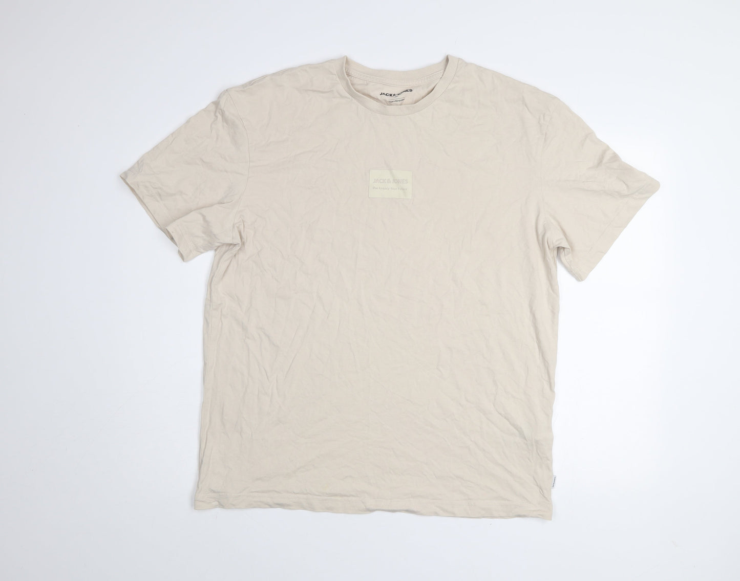 Jack & Jones Men’s Beige XL Short Sleeve Cotton Crew Neck T-Shirt