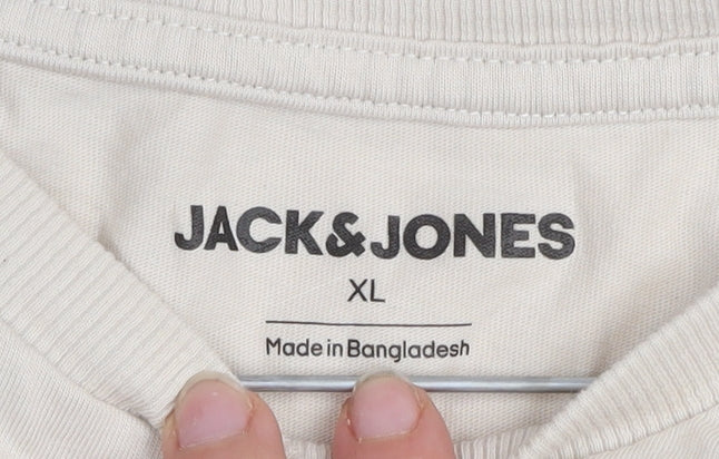 Jack & Jones Men’s Beige XL Short Sleeve Cotton Crew Neck T-Shirt